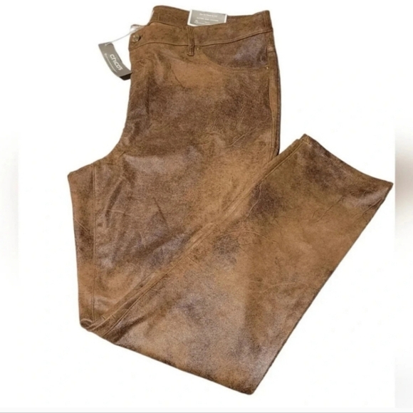 New Chico's Faux Suede Worn Luggage Brown slim pants - Picture 9 of 9
